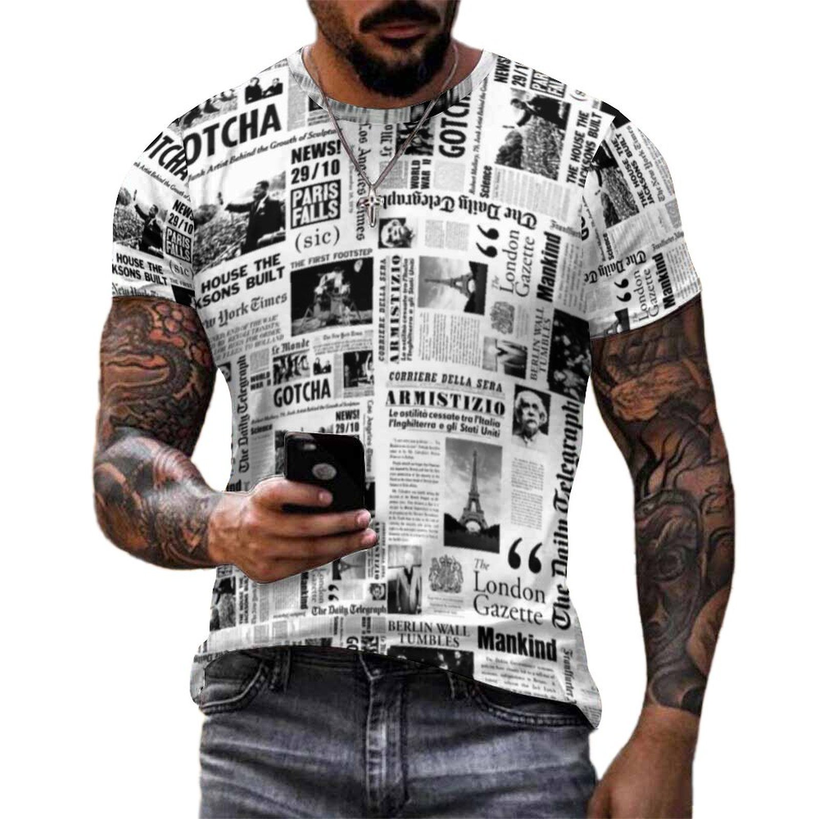 Vintage Fashion Newspaper - T-shirt vintage pour homme, motif journal,