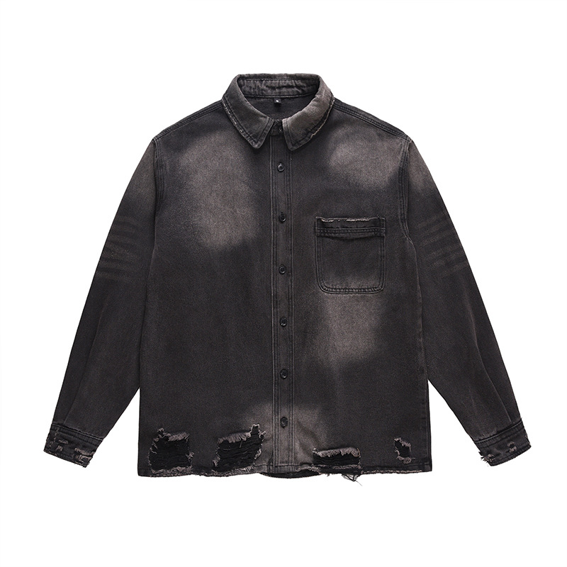 Vintage Fashion Streetwear - Veste en jean déchirée pour homme,