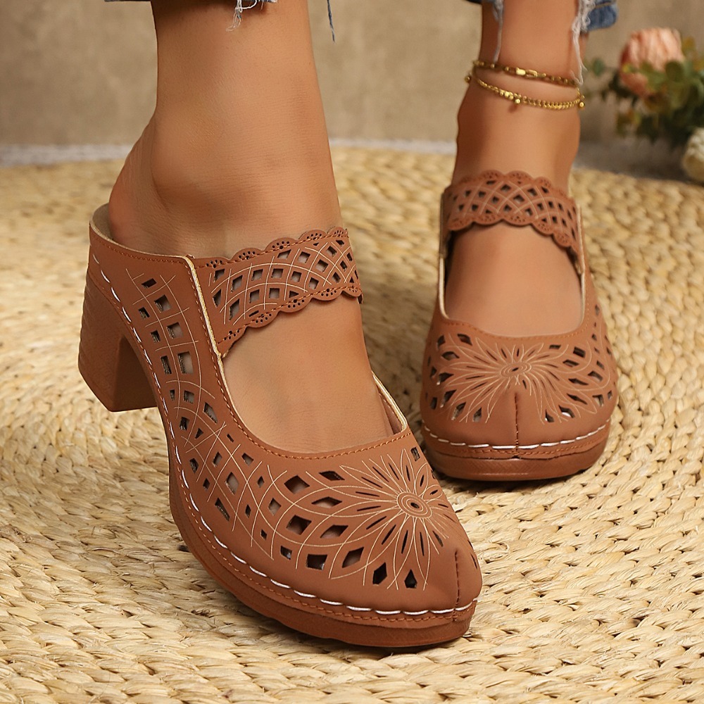 Vintage Fashion Dresses - Mules à découpes pour femmes, sandales