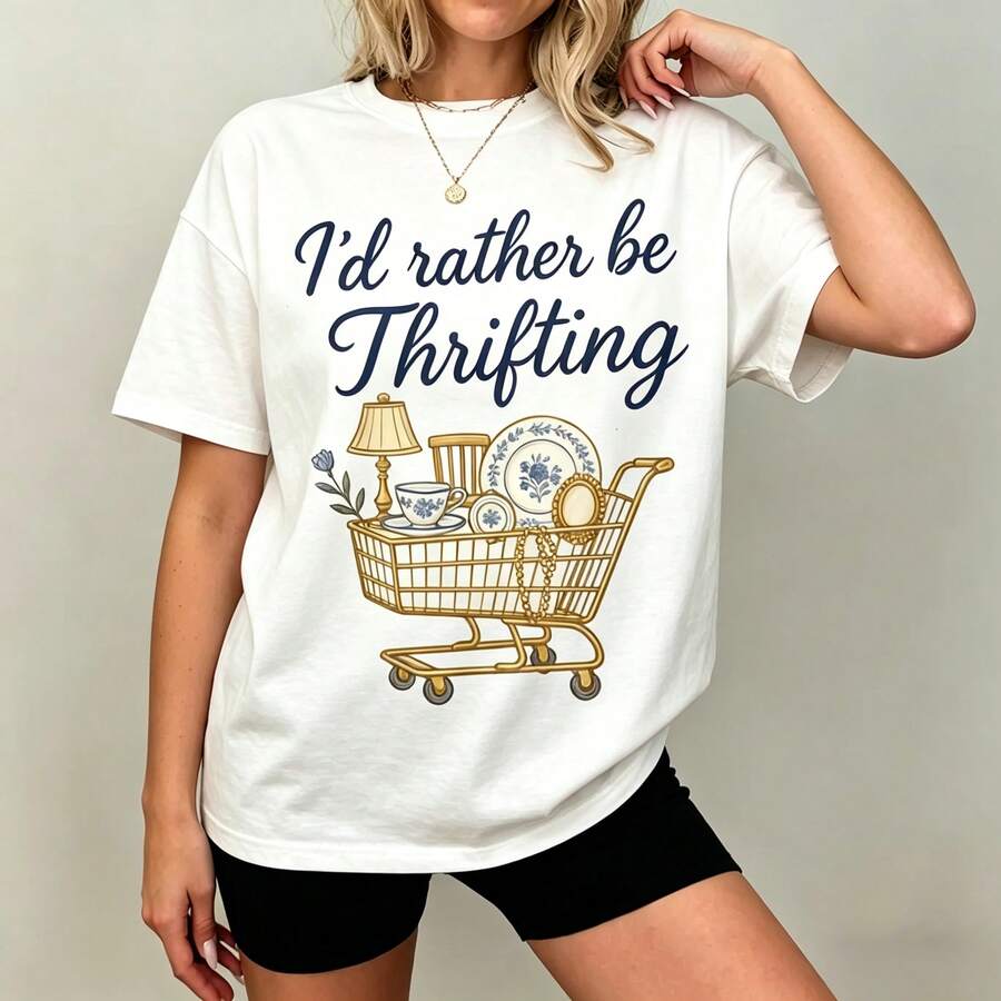 Vintage Fashion Thrift - T-shirt graphique 100% coton « I'd