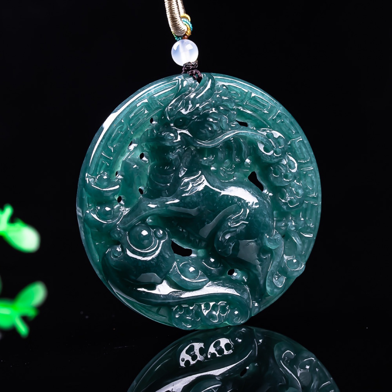 Vintage Fashion Necklace - Collier pendentif Dragon en jadéite du