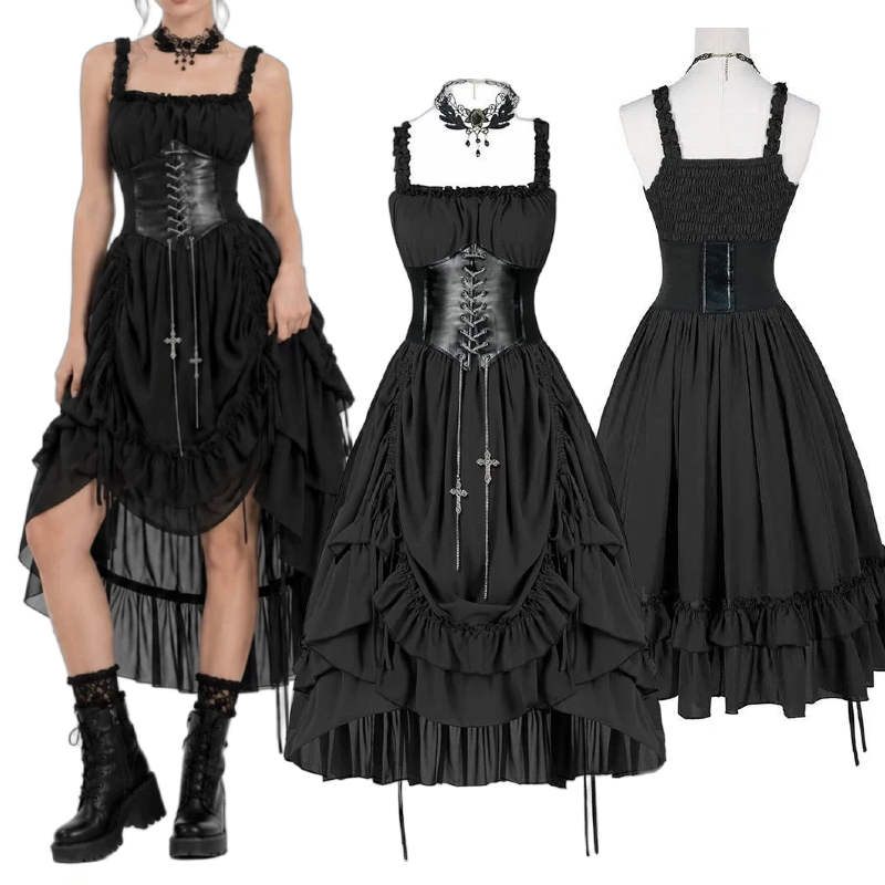 Vintage Fashion Dresses - Robe Gothique Femme Corset Nuisette Noire