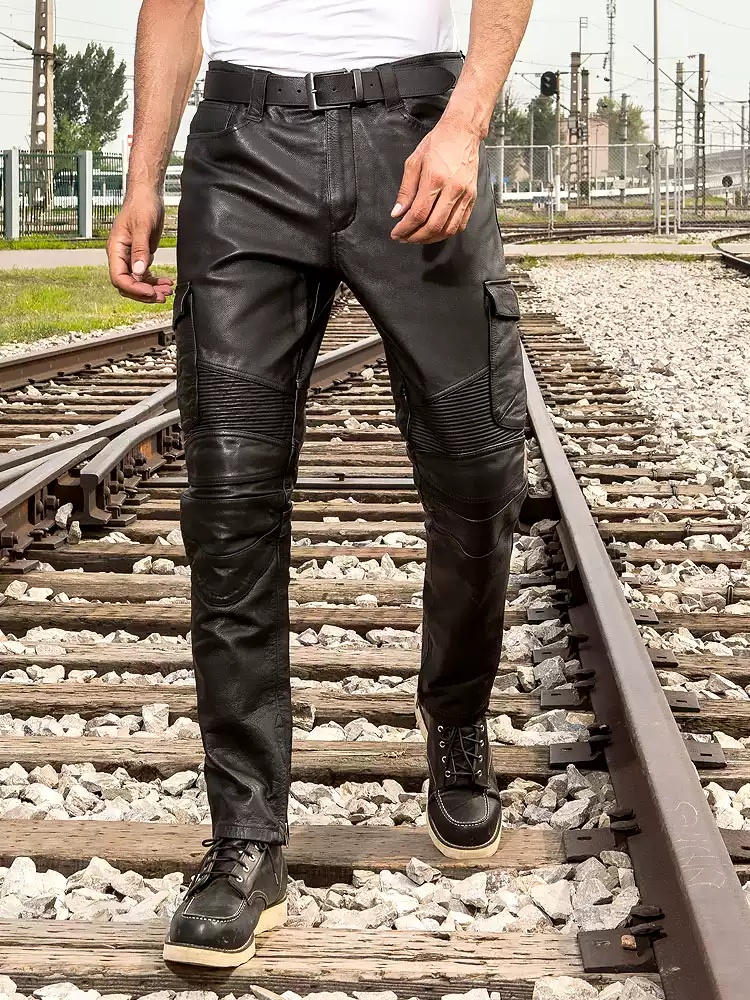 Retro Track Pant - Pantalon en cuir noir pour homme,