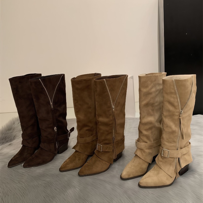 Vintage Fashion Streetwear - Bottes longues décontractées en daim vintage