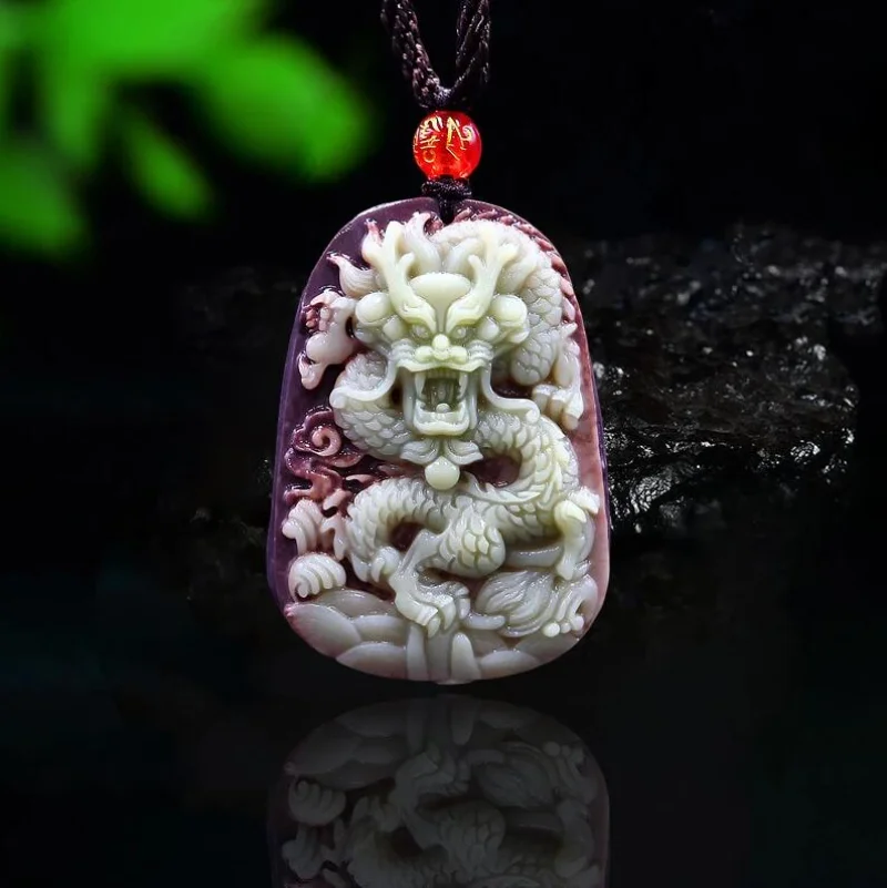 Vintage Fashion Necklace - Robe violette Jade Dragon pendentif collier