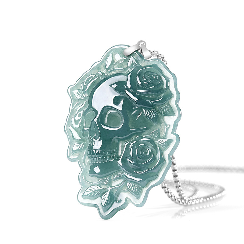 Vintage Fashion Necklace - Collier Pendentif Crâne en Jade Birman