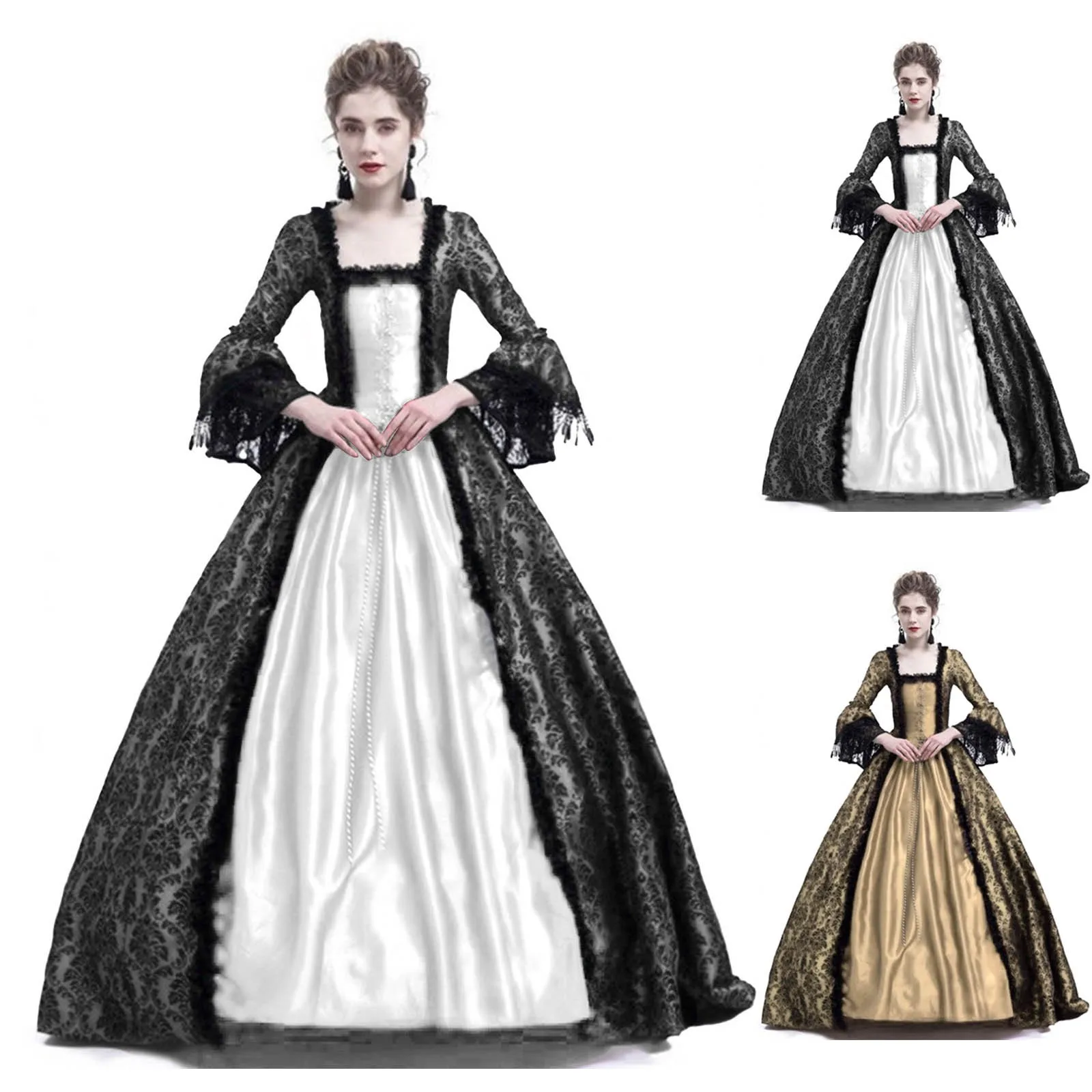 Vintage Fashion Dresses - Robe longue médiévale vintage pour femme,