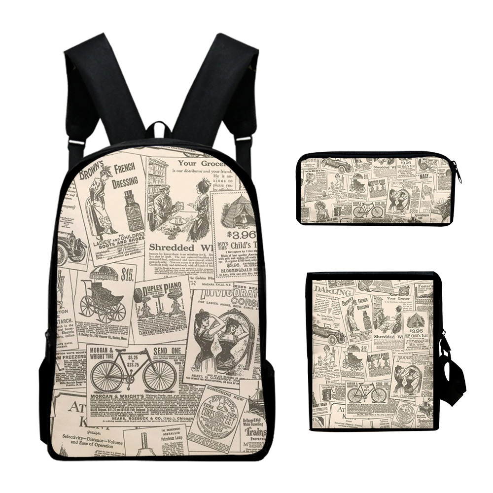 Vintage Fashion Newspaper - Sac à dos d'école pour élèves,