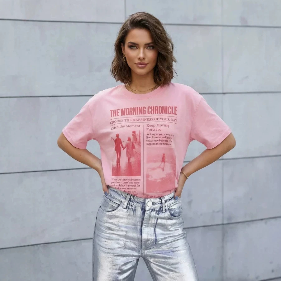 T-shirt Oversize Rose Pâle Est - Vintage Fashion Newspaper avis et prix