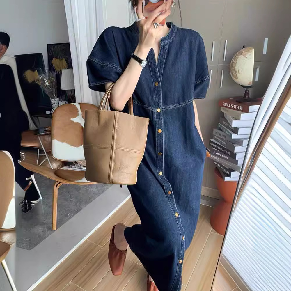 Nouvelle robe longue en jean a - French Vintage Fashion avis et prix