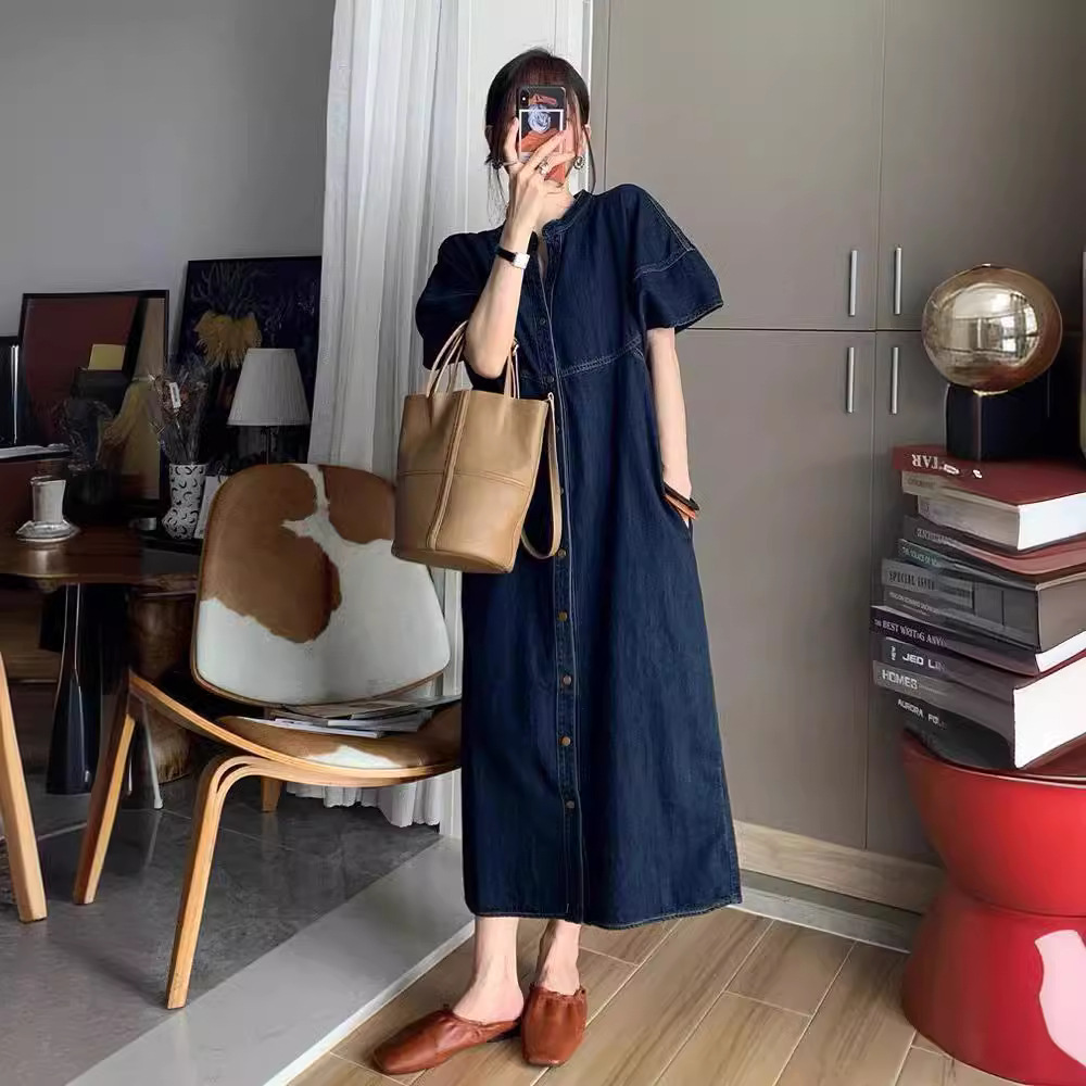 Nouvelle robe longue en jean a - French Vintage Fashion avis et prix