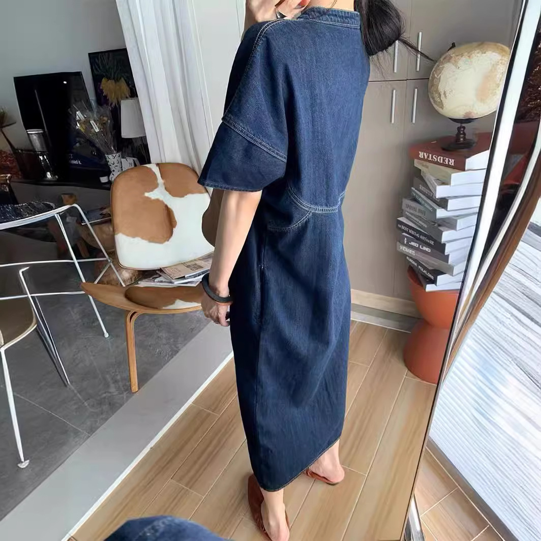 Nouvelle robe longue en jean a - French Vintage Fashion avis et prix