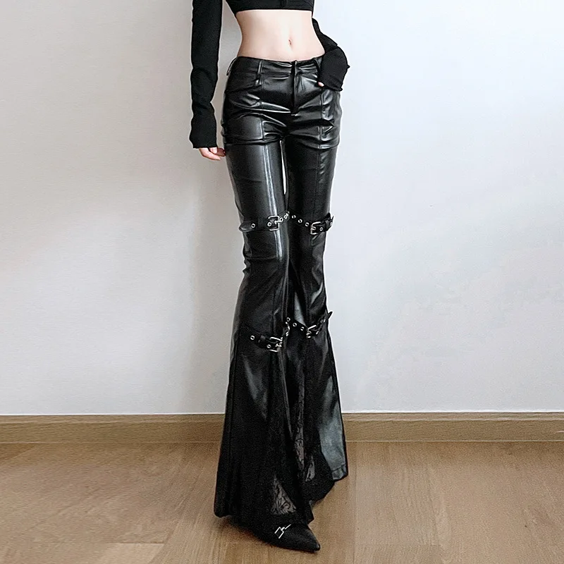Pantalon évasé en cuir PU pour - Vintage Fashion Streetwear avis et prix